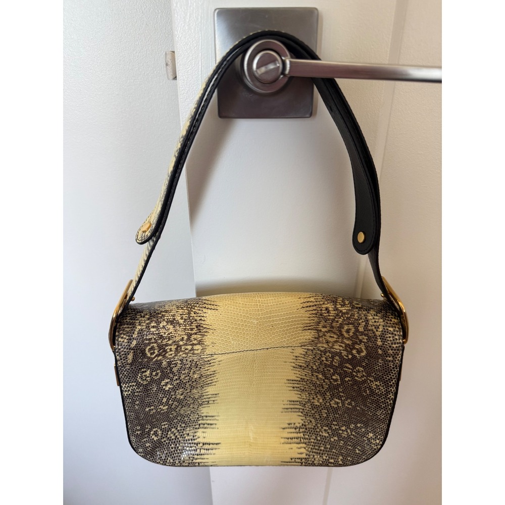 Michael Kors Made In Italy Snakeskin Lizard Embossed Shoulder Bag Cream Brown